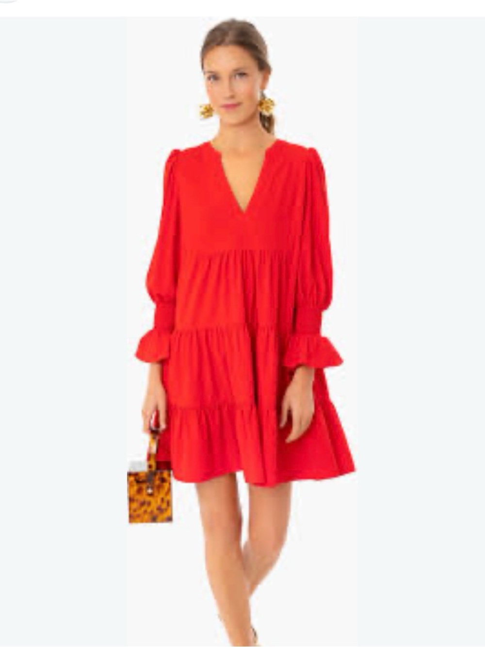 Pomander Place by Tuckernuck Red Crepe Kenzo Tiered V-Neck Mini Dress